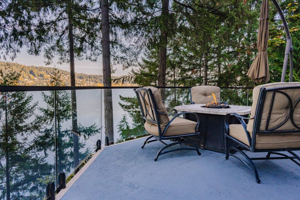 cozy deck seating around fire pit