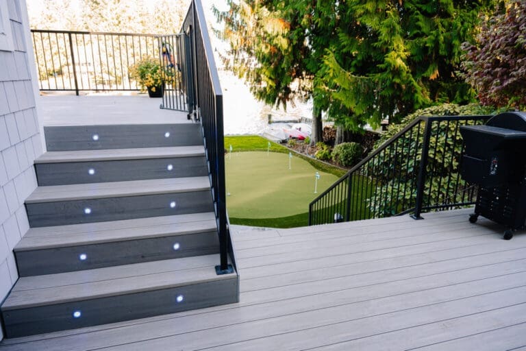 composite decking with recessed stair lighting