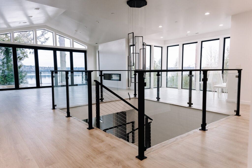 Interior Matte Black Framed Glass Railing