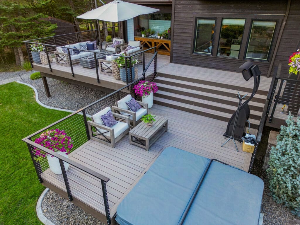 Built in deck jacuzzi hot tub wrap around deck