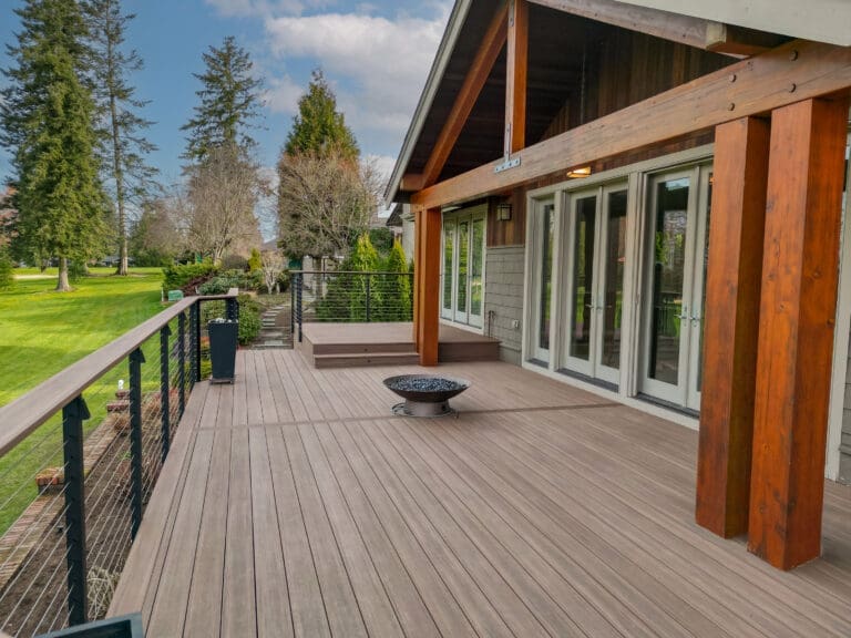Azek English Walnut PVC decking with cable railing