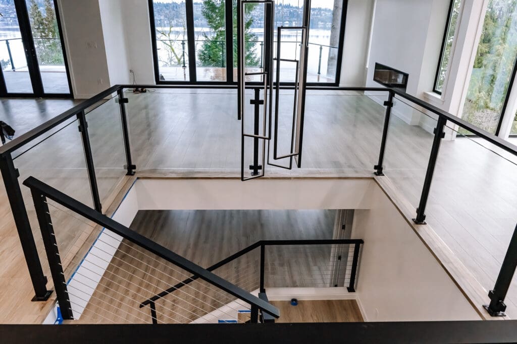 Interior Matte Black Framed Glass Railing