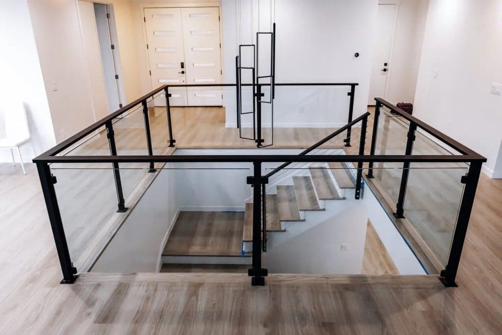 Interior Matte Black Framed Glass Railing