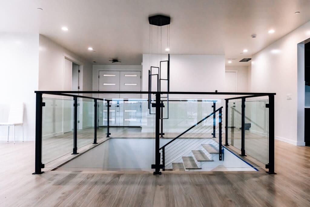 Interior Matte Black Framed Glass Railing