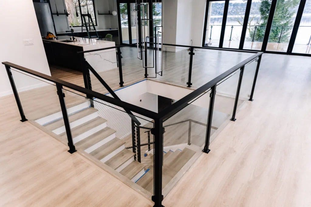 Interior Matte Black Framed Glass Railing