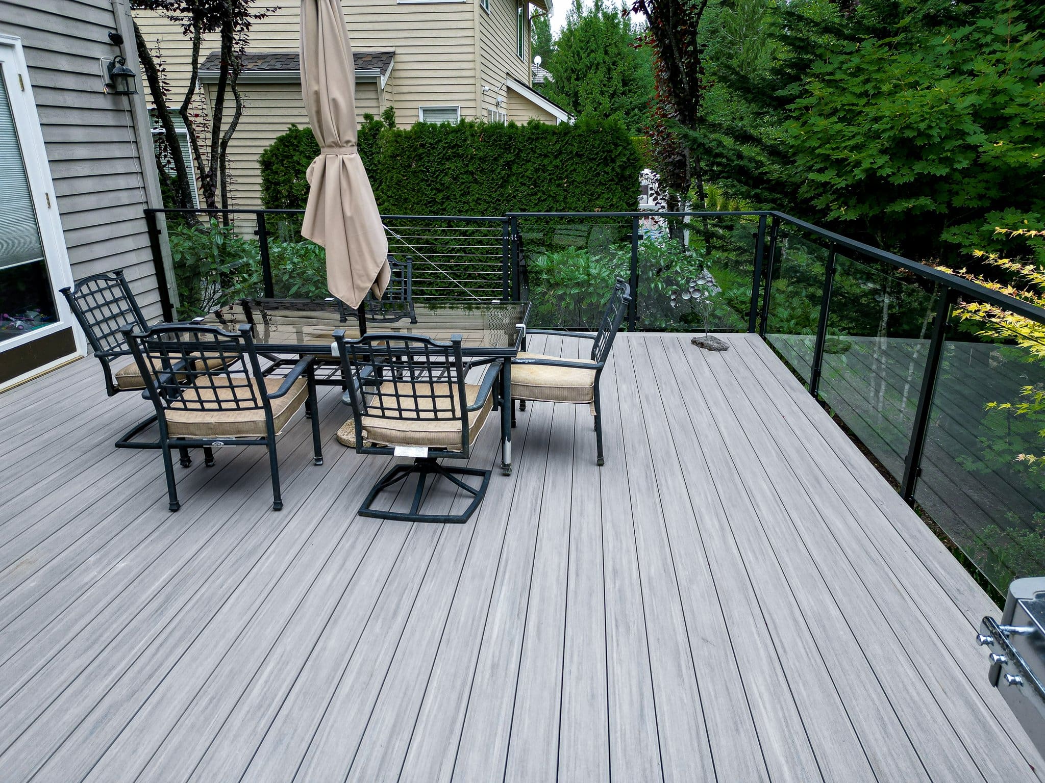 azek coastline deck with framed glass railing