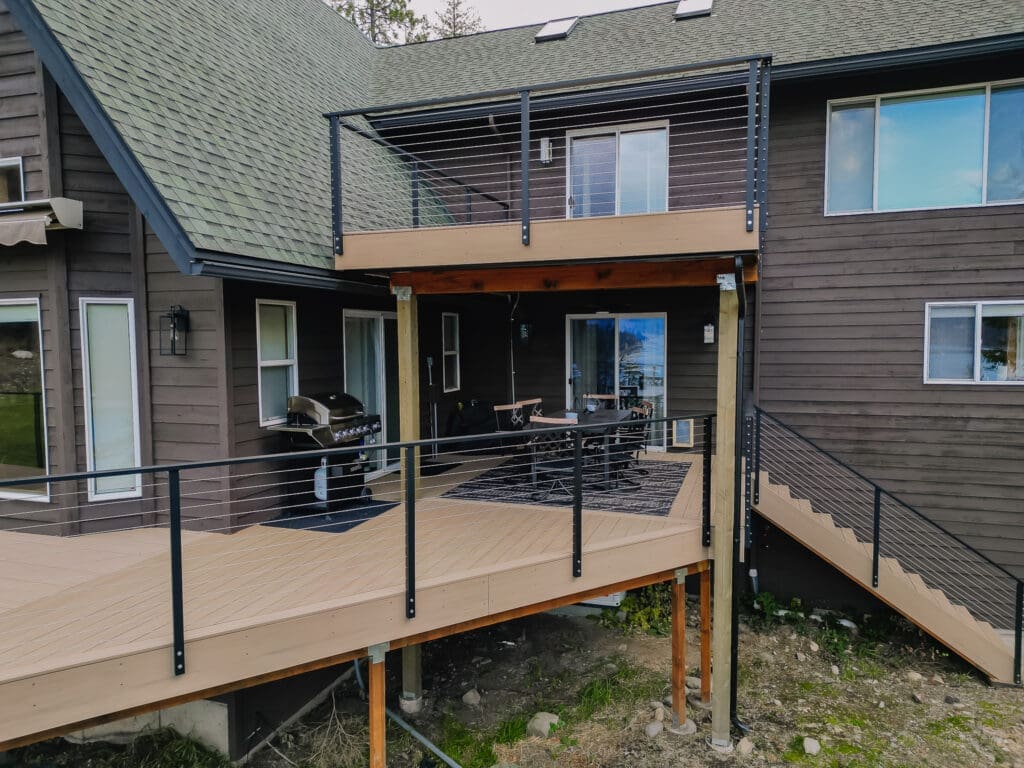 Modern composite 2 tier deck with grill and seating