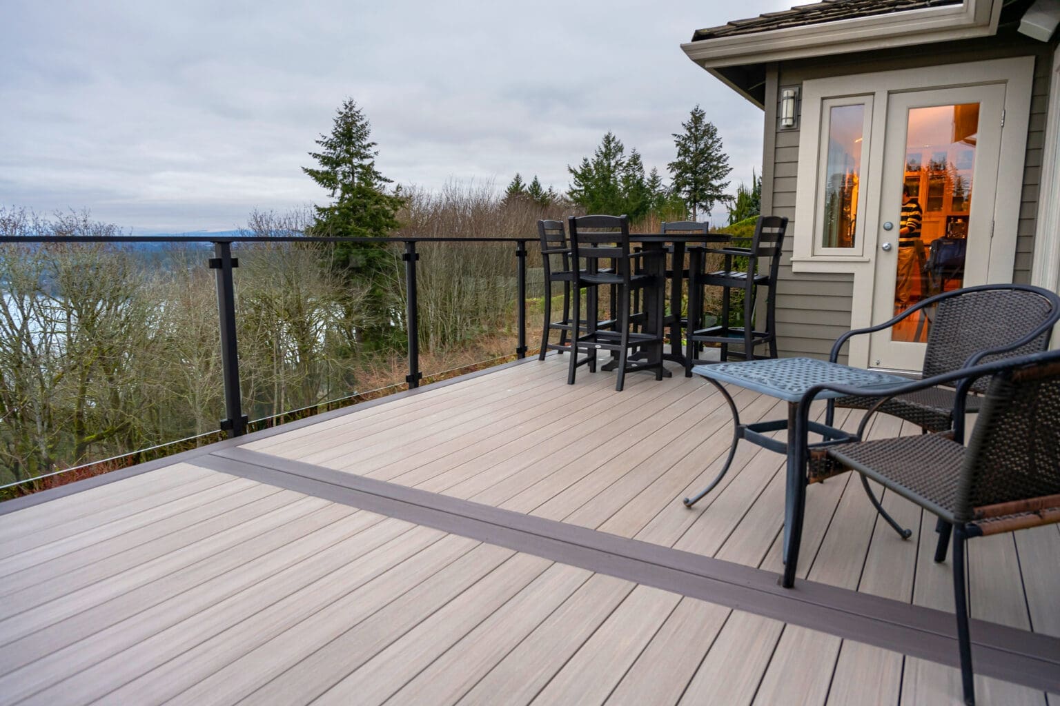 Lake Sammamish view from deck with framed glass railing