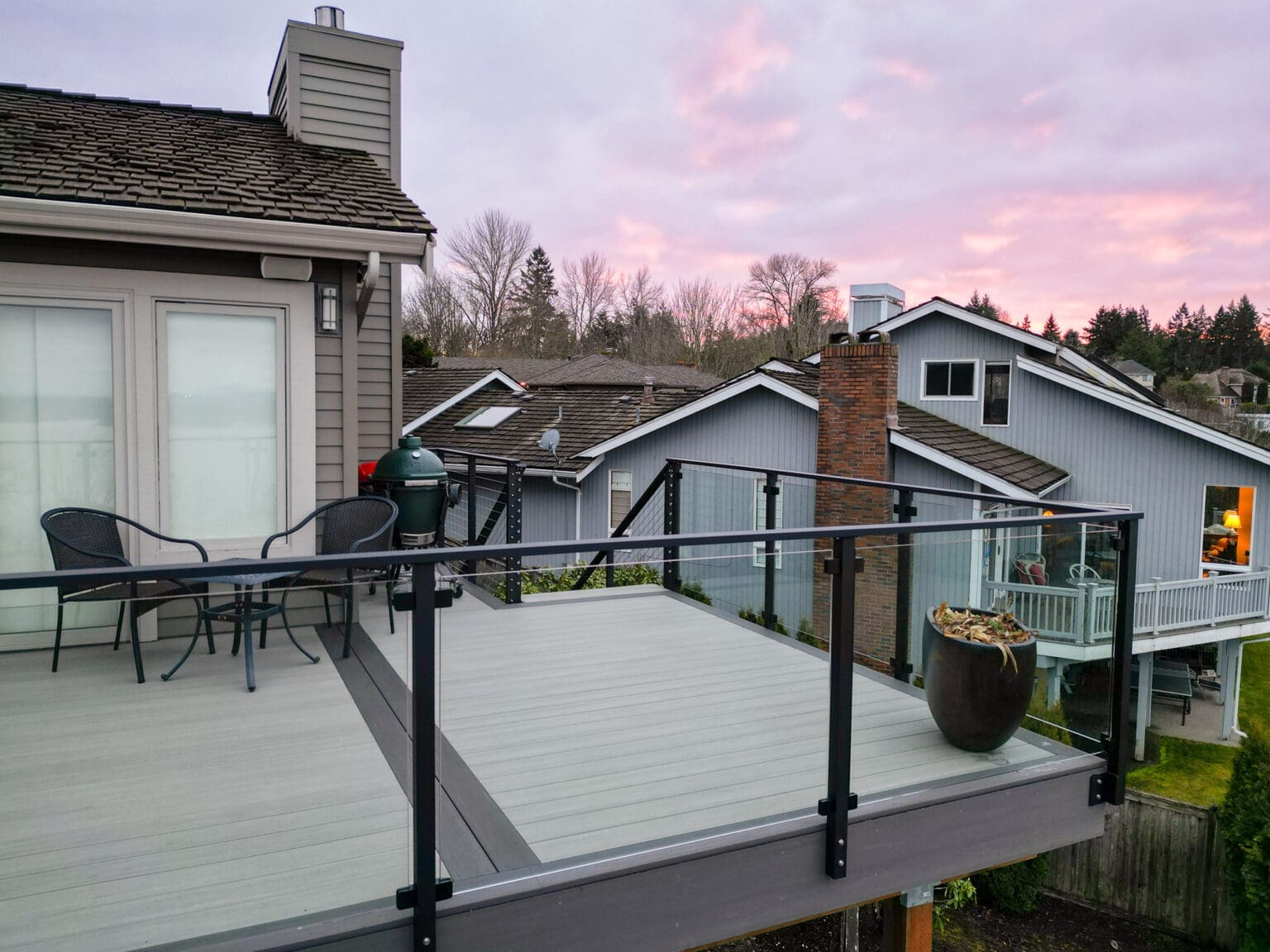 Lake Sammamish view from deck with framed glass railing
