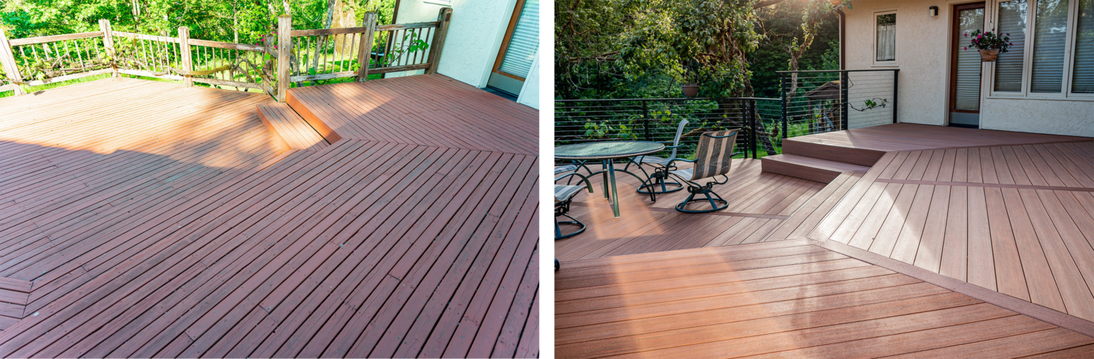 Wooden deck resurfacing to composite