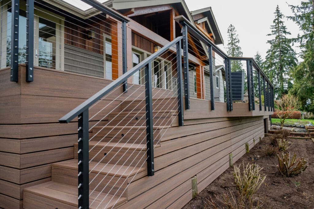 Modern outdoor deck with cable railing system