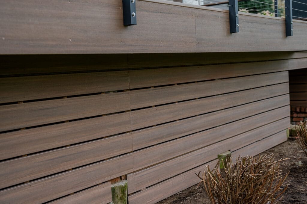 Wooden cladding on modern building exterior.