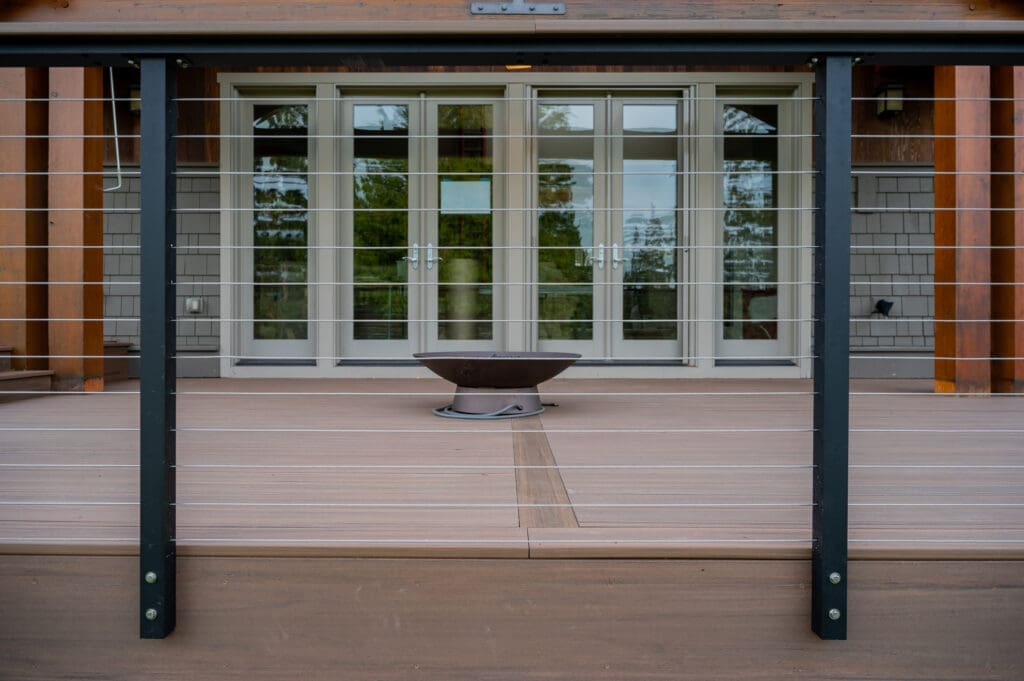 Deck with fire pit and glass doors