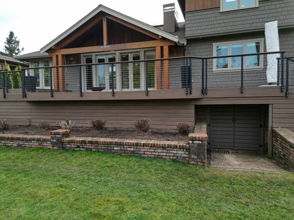 Modern house with spacious backyard and deck.