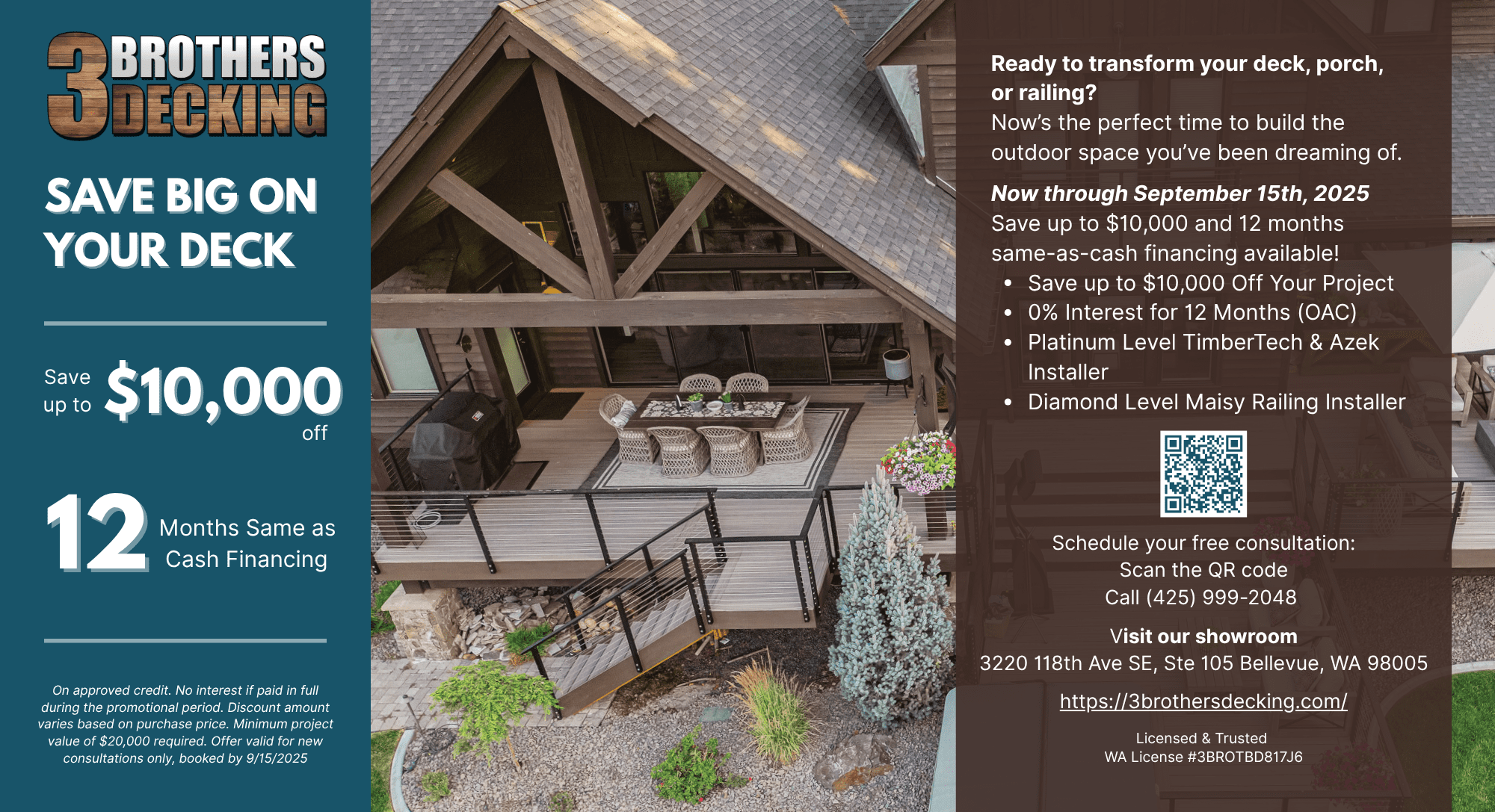 3 Brothers Decking promotion with savings and financing.