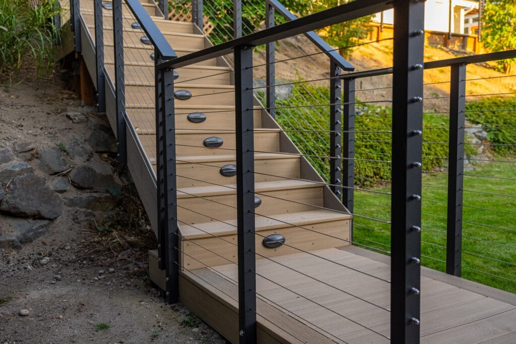 Modern outdoor staircase with metal railings